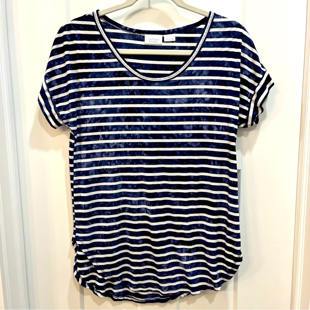 Antibes Blanc Anthropologie Women Stripe Top Blouse Shirt Size Small‎ Navy White